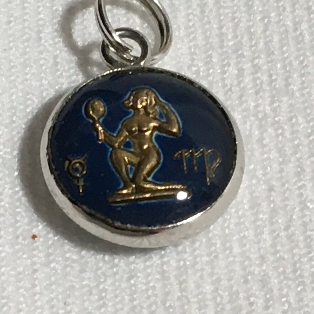 Vintage Silver Virgo Virgin Bubble Glass Charm Zodiac Horoscope Astronomy